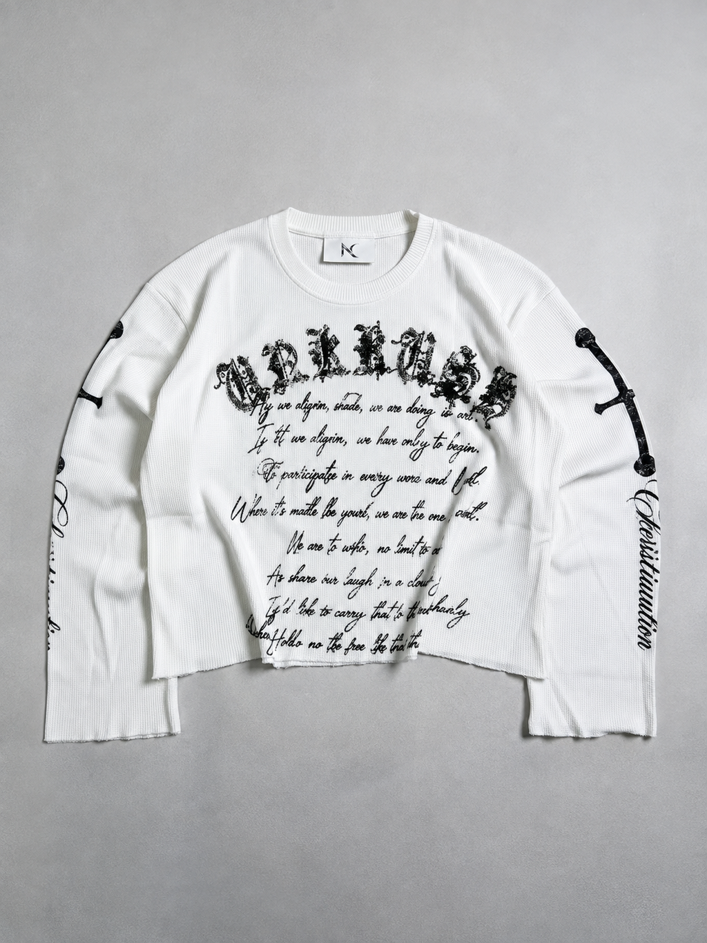 Noctra Oblique Waffle Long Sleeve Oversized T-Shirt | White