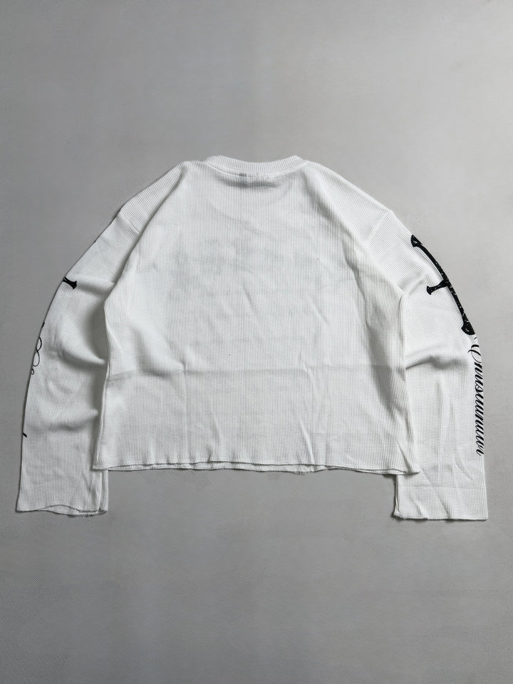 Noctra Oblique Waffle Long Sleeve Oversized T-Shirt | White